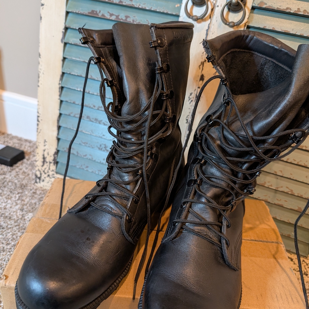 Men Combat Black Leather Boots